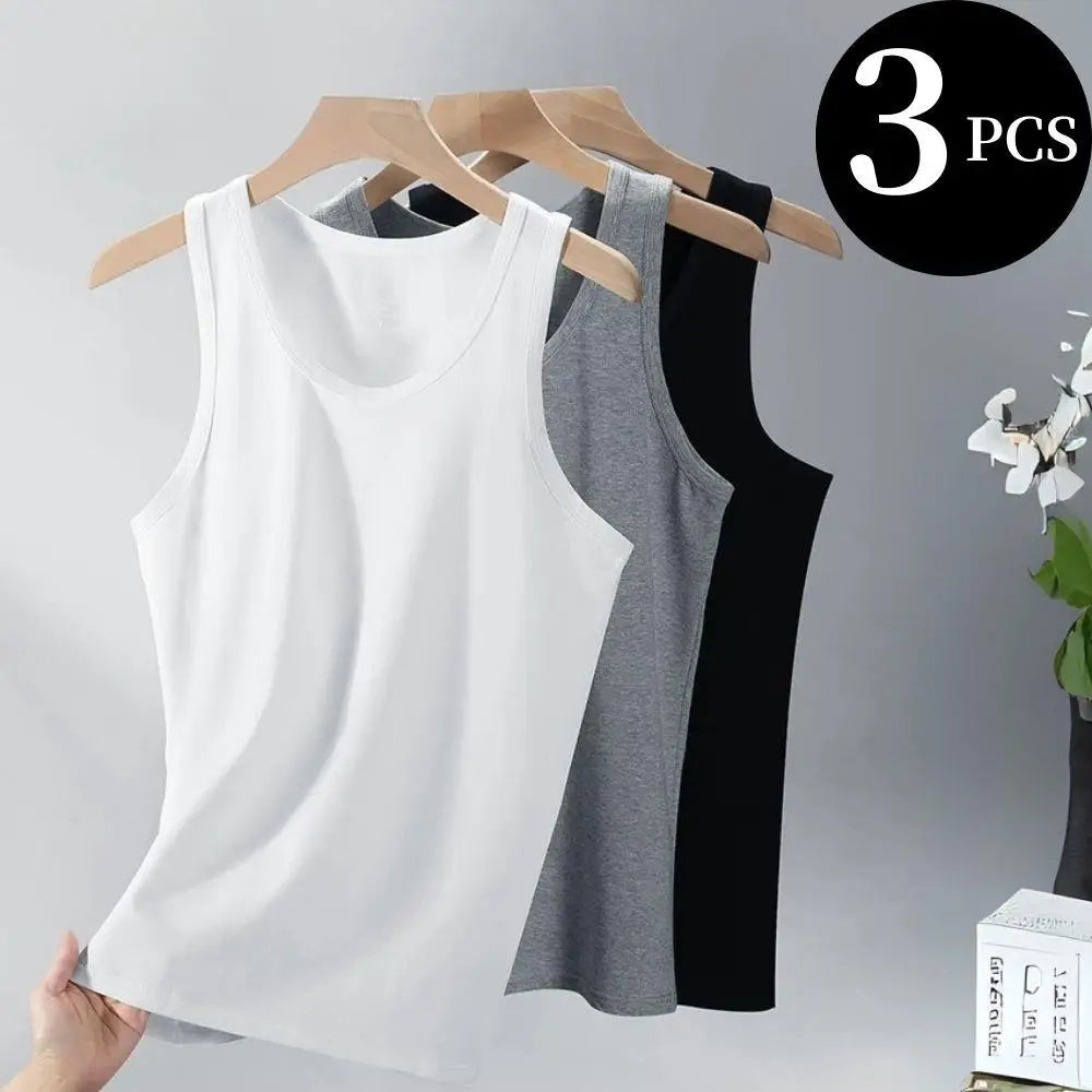 3pcs/Lot Cotton Sleeveless T-shirt Men's And Women's Solid Color Casual Bottoming Shirt Summer Vest Fit Sports Fitness T-shirt
