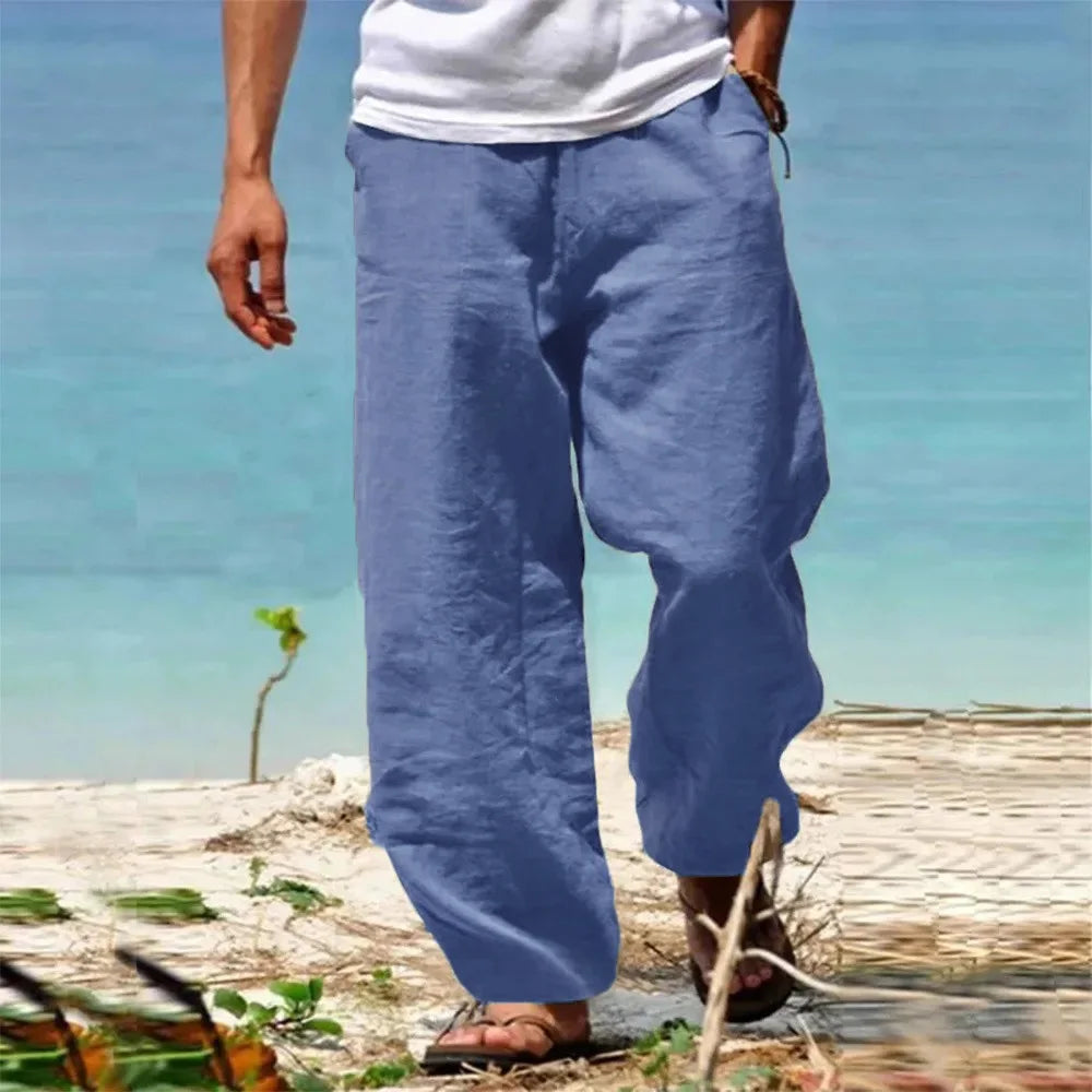 Men's Linen Cotton Pants Straight Leg Breathable Lightweight Beach Style Cozy Trousers Casual Spring Summer Pants