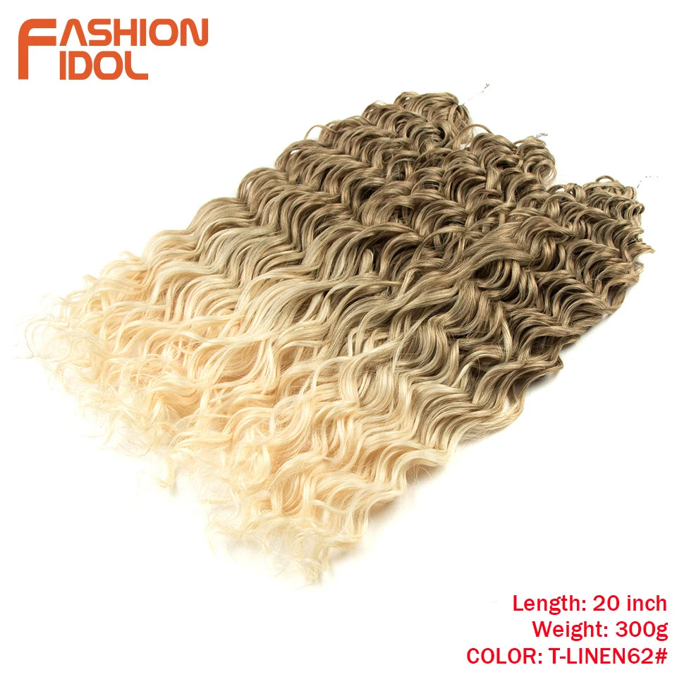 FASHION IDOL Curl Hair Deep Wave Twist Hair Extensions For Women 20 Inch Ombre Blonde Crochet Fake Hair Synthetic Crochet Braids