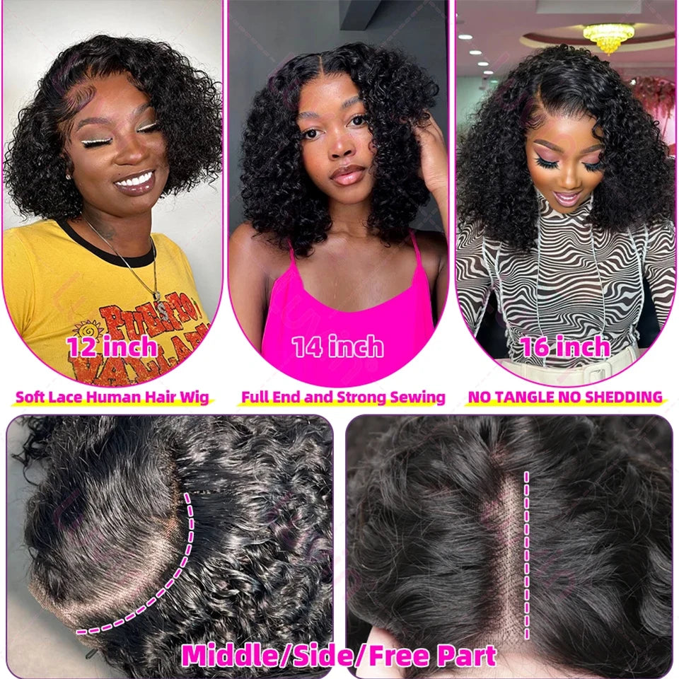 Glueless Wig Kinky Curly Lace Front Human Hair Wigs Ready To Wear And Go Wet and Wavy Wigs Water Wave Human Hair Wig For Women
