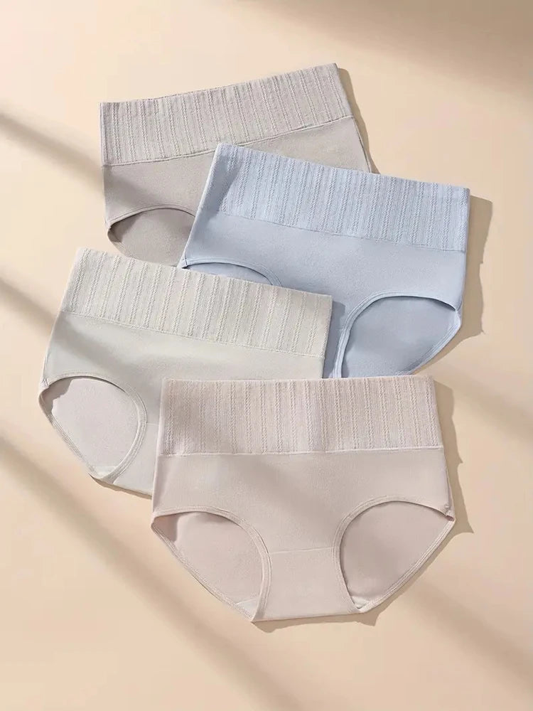 4PCS High-Waist Body Shaper Women's Panties Soft Cotton Solid Briefs Slimming Underwear Comfortable Plus Size Female Lingerie