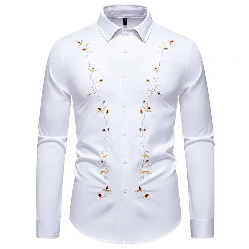High Quality Men's Casual Long Sleeved Shirt Daily Floral Shirt Party Streetwear Embroidery Tops