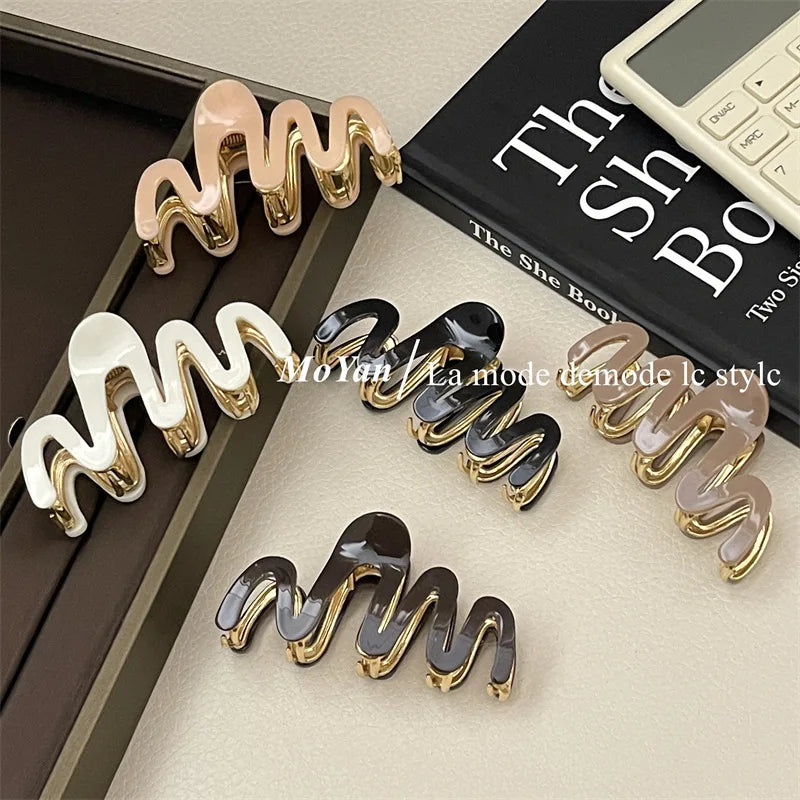 Acetate Metal Wave Grip Women's Back Half Catch Shark Clip Medium Hairpin High-Grade Hair Claw Headdress