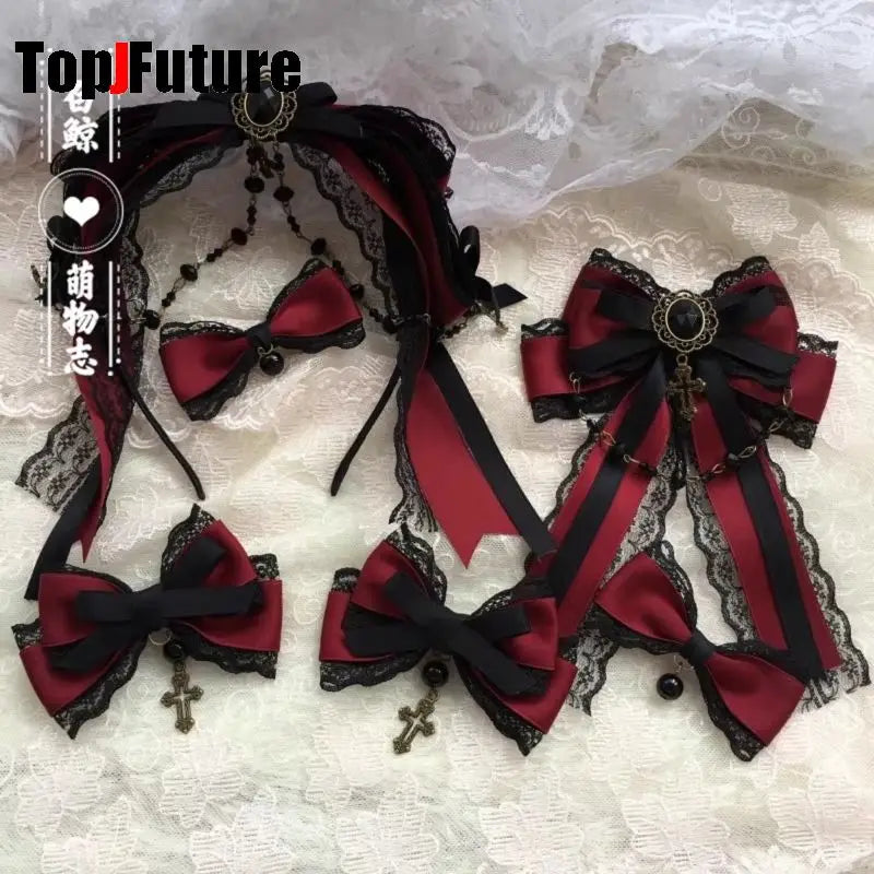 “Castle Night“ Gothic Women Subculture Punk Y2K girl Harajuku dark Bow Hairpin Hair clip Edge clamp Hair accessories headband
