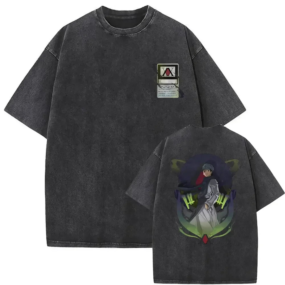 Washed Vintage Anime Hunter X Hunter T-shirt Killua Zoldyck Graphic T Shirt Men Women Clothing Casual Oversized Crewneck Tshirt