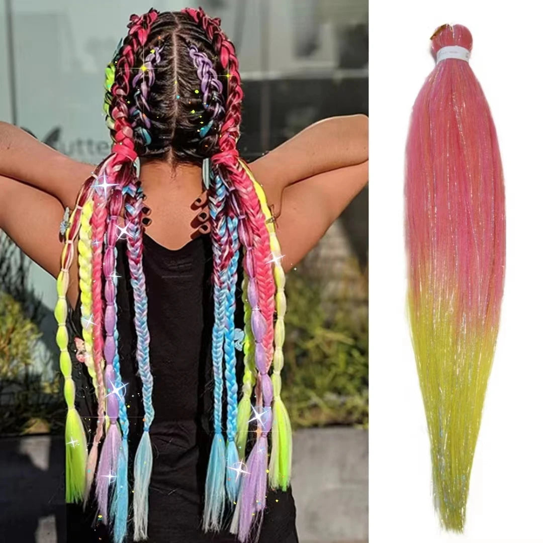 Dard Red White 3 Tones Ombre Straight Braids Blend Hair Tinsel Festival Rave Hair Extensions for Girls Crazy Hair Day Braids