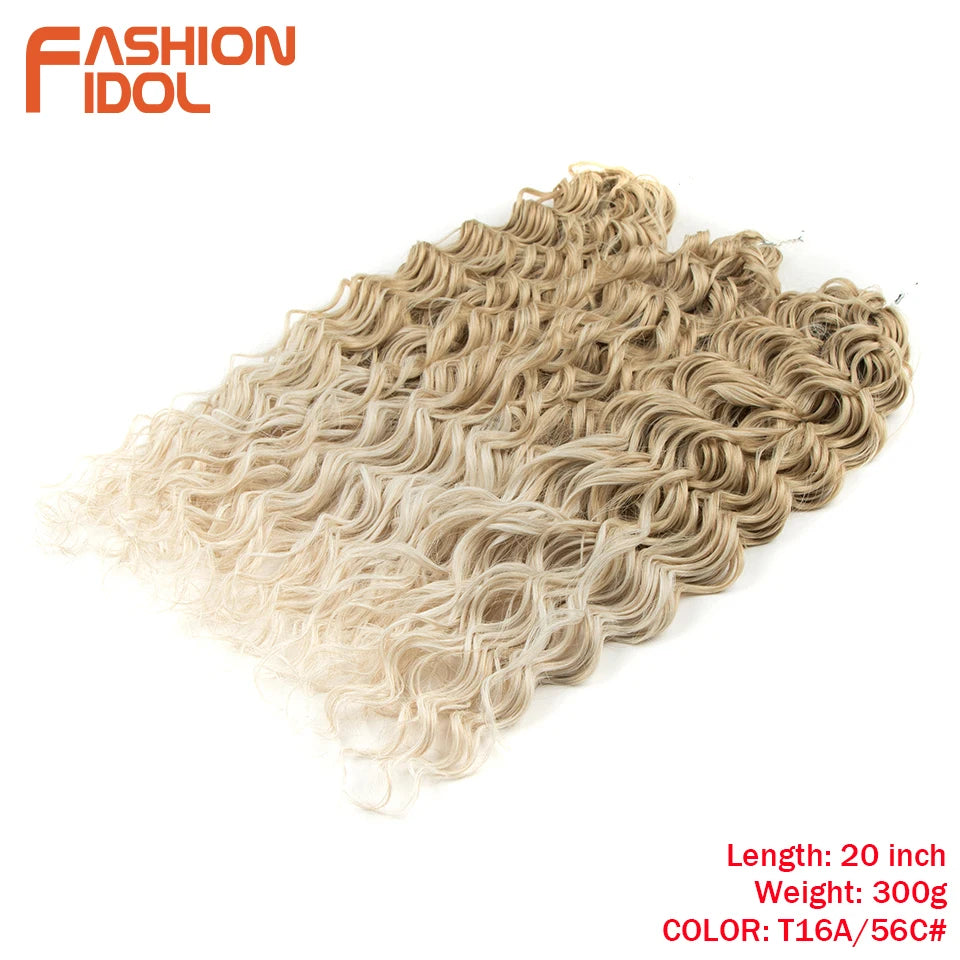 FASHION IDOL Curl Hair Deep Wave Twist Hair Extensions For Women 20 Inch Ombre Blonde Crochet Fake Hair Synthetic Crochet Braids