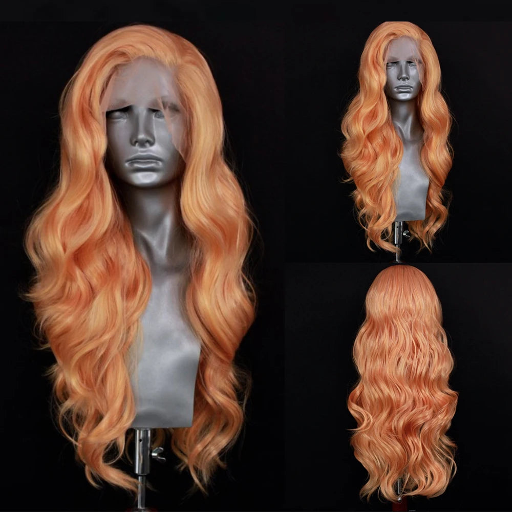 Brown Wave Wig Synthetic Lace Front Wigs For Women Long Deep Wave Lace Hair Frontal Wig White Wig Orange Heat Resistant Cosplay