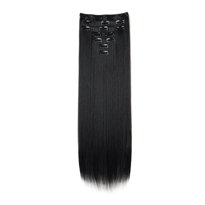 16 clips Synthetic Long Straight Hair Extensions Clips in Hair Black Brown 6Pcs/set Hairpiece for Women