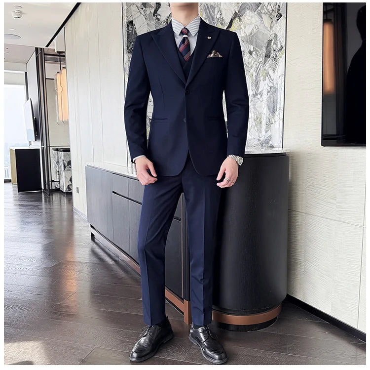 Slim-Fit Three-Piece Set Korean Style Two-Button Groomsmen Formal Wedding Business Suit Handsome Groom Best Man Dress High-