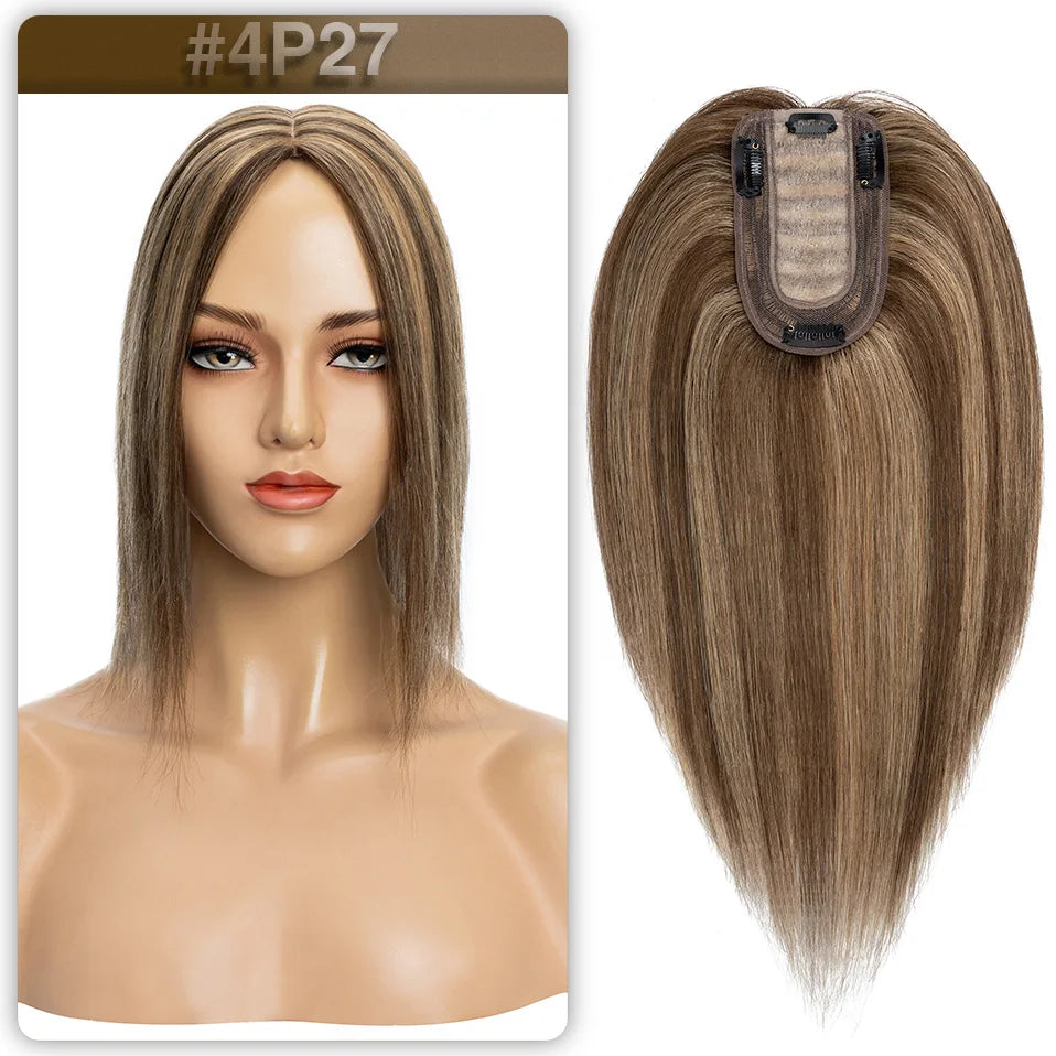 S-noilte 7x13cm Real Hair Toppers Silk Base Natural Hair Wig 100% Human Hair Prosthesis woman Brown Wigs Clip In Hair Extensions