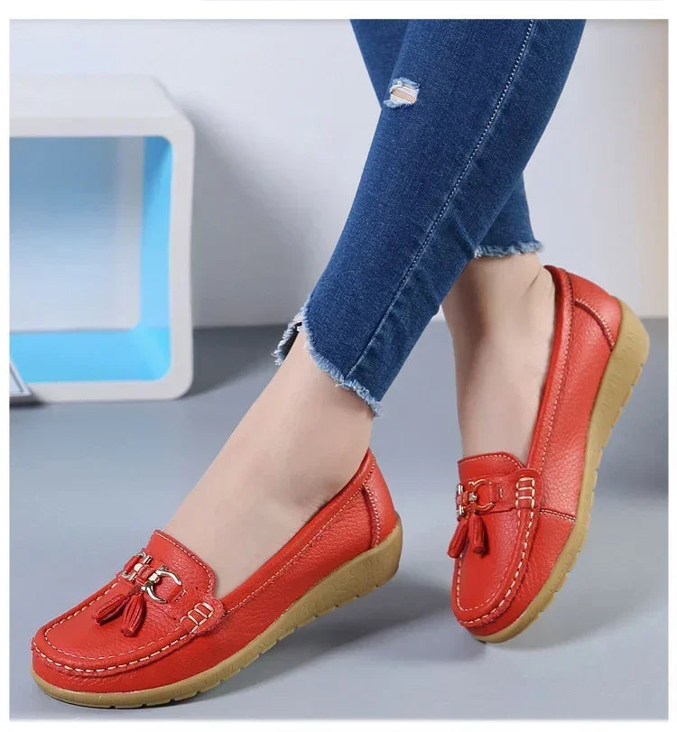 Spring Summer Breathable Casual Loafers For Women Platform Leather Comfort Wedge Moccasins Ladies Vulcanized Sneakers 44