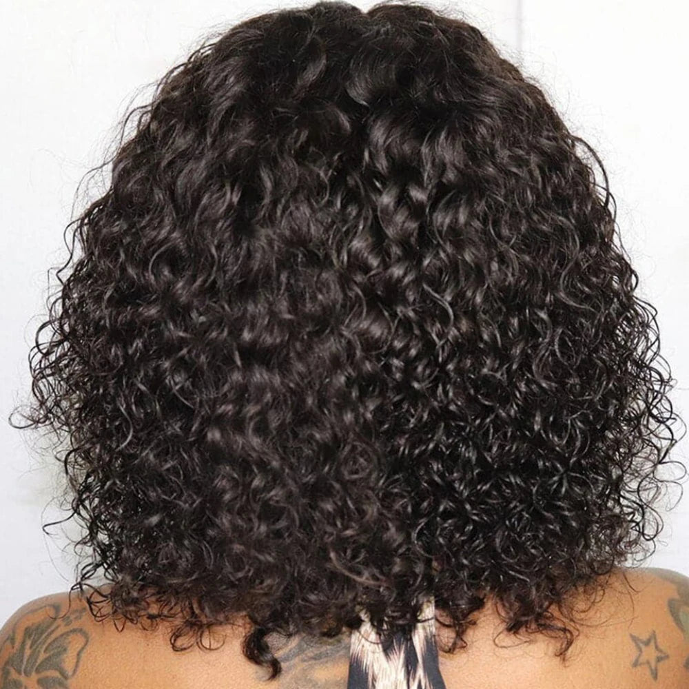 Curly Bob Wig With Bangs Short Bob Curly Wig for Women Natural Color Brazilian Human Hair Deep Wave Bob Wig With Bangs 16 Inch