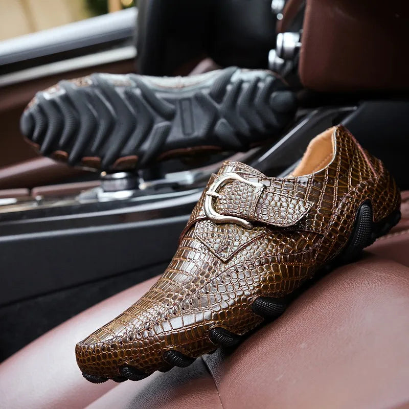 Crocodile Skin Loafer Shoes Men Genuine Leather Slip-on Moccasins Handmade Male Outdoor Casual Shoes Drive Walk Luxury Leisure