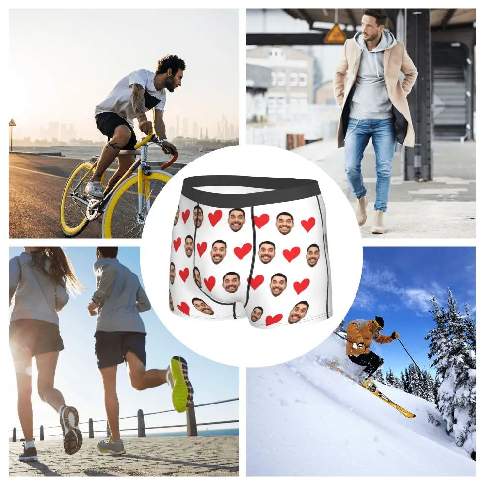 Personalized Face Photo Underwear - Custom Heart Boxer Briefs - Custom Men Briefs - Gift For Husband - Anniversary Gift for Dad