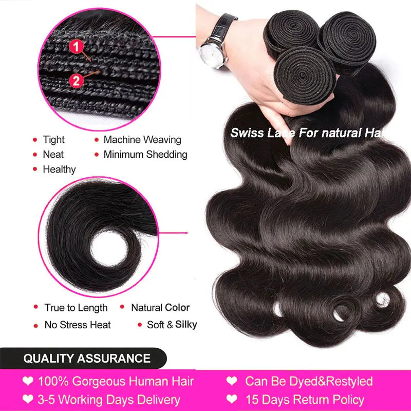 PerisModa Body Wave Human Hair Bundles With Closure 5x5 Transparent Lace 4×4 Brown Lace Brazilian Remy 12A Human Hair Extensions