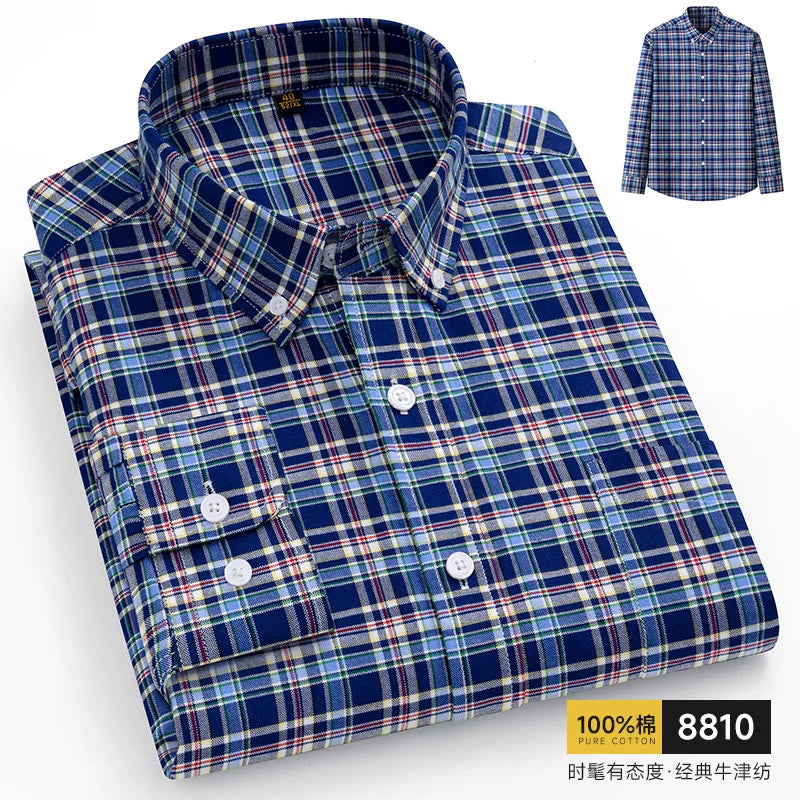 100% Pure Cotton Men Shirts Long Sleeve Dress Shirts Male Slim Social Business Blouse Solid Color Oxford Shirt 8XL 10XL 11XL