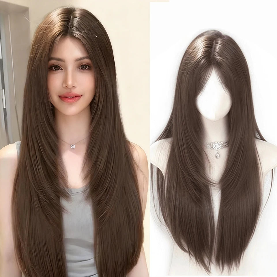 Synthetic Wig Female Long Straight Hair Wig high-level Natural Fashion Long Straight Hair Wig Heat-resistant Hair for Daily Use