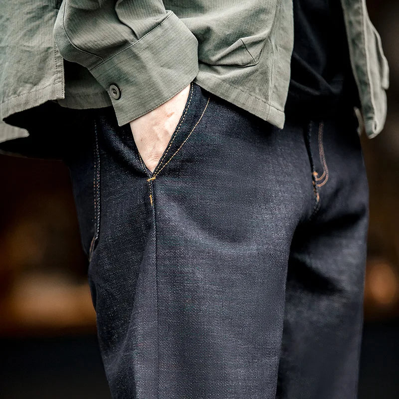Maden Vintage 13.5oz Heavyweight Colored Selvedge Raw Denim Jeans Cotton Straight Denim Pants Men's Blue Zipper Fly Trousers