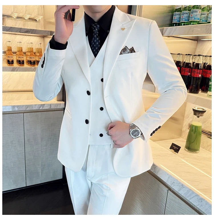 Slim-Fit Three-Piece Set Korean Style Two-Button Groomsmen Formal Wedding Business Suit Handsome Groom Best Man Dress High-