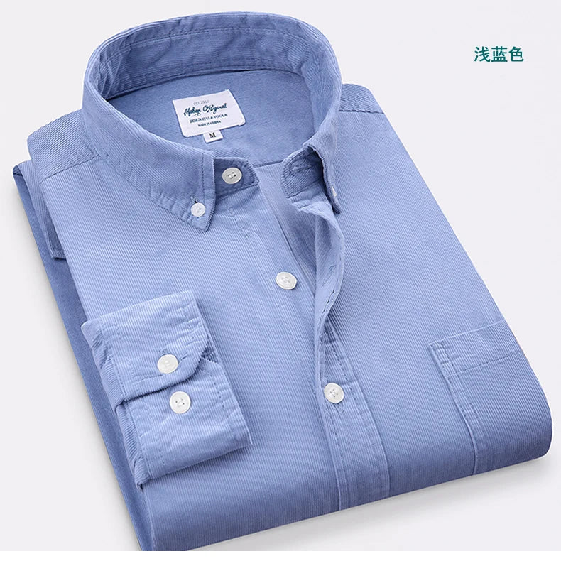 Fashion Cotton Corduroy Shirt Long Sleeve Men Casual Clothing Button Down High Quality Autumn Winter Shirts Warm