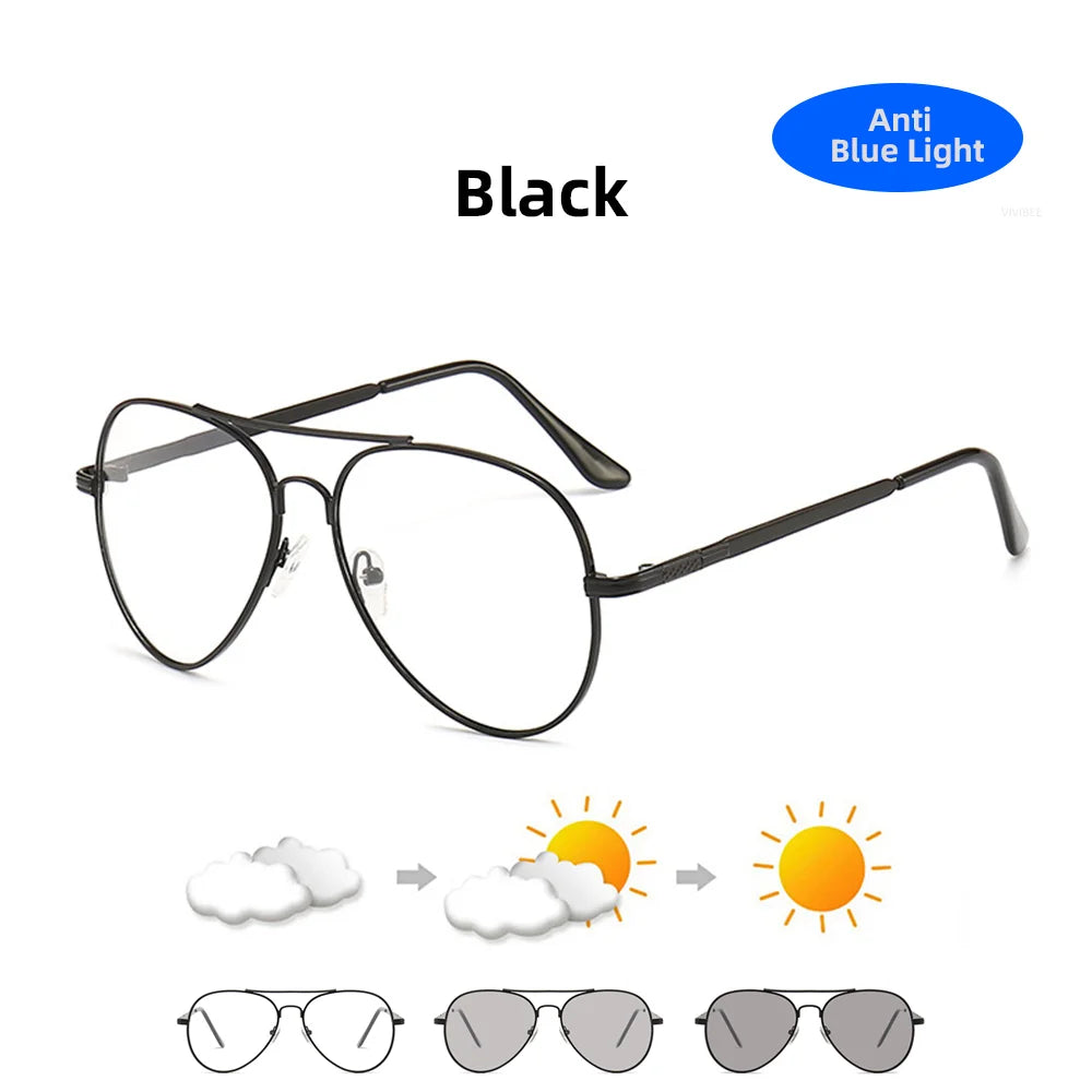 VIVIBEE Pilot Anti Blue Light Blocking Glasses Men Photochromic Computer Aviation Eyeglasses UV400 Bluelight Women Eyewear