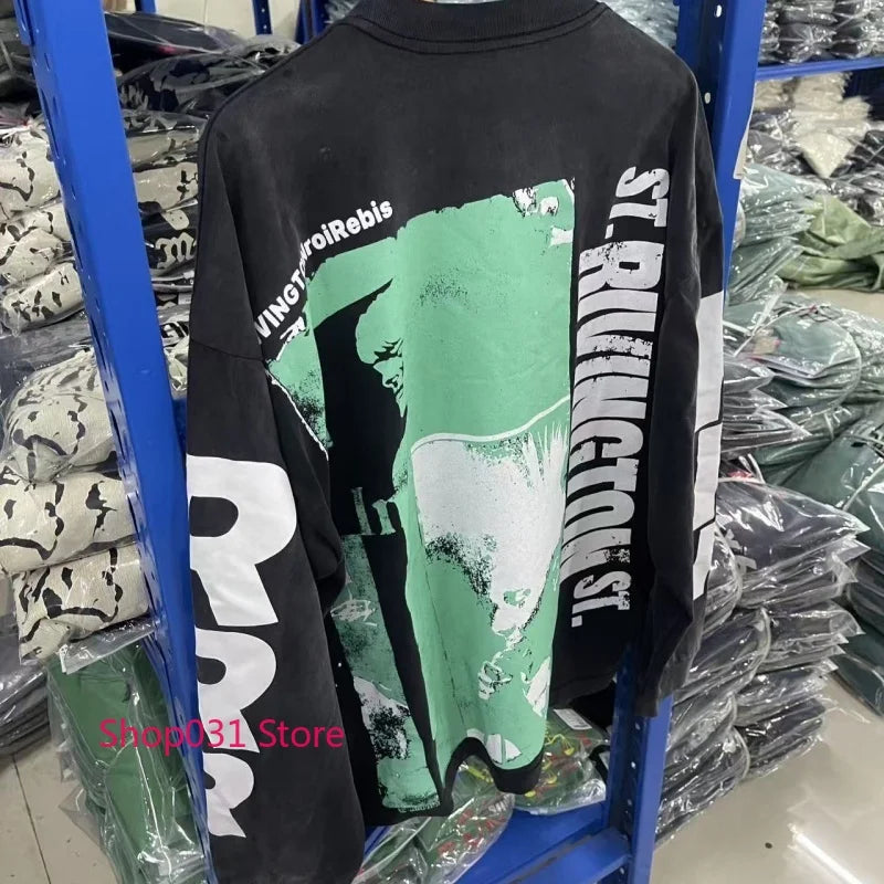 R123 Long Sleeve T Shirt Vintage Washed 100% Cotton Loose Fit Casual Mens Pullover  oversized t shirt