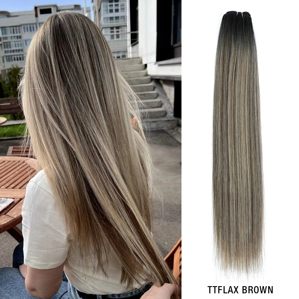 24-32 Inch Bio Protein Straight Hair Bundles Synthetic High Temperature 150g 200g Ombre Brown M888 Orange Soft Hair Weaving