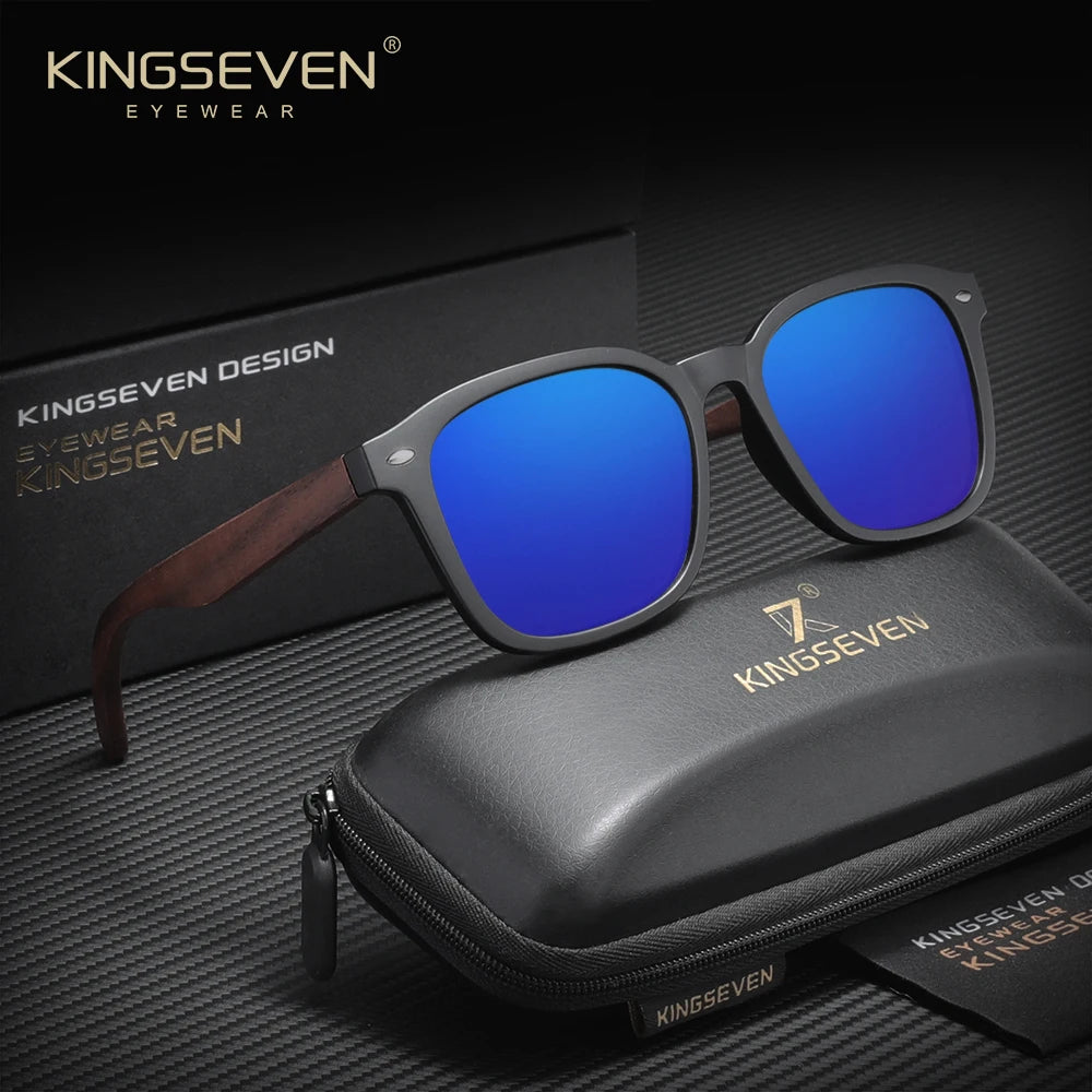 KINGSEVEN Vintage Classical Sunglasses Men Women Square Large Frame UV400 Polarized Wooden Glasses Fashion Driving Eyewear