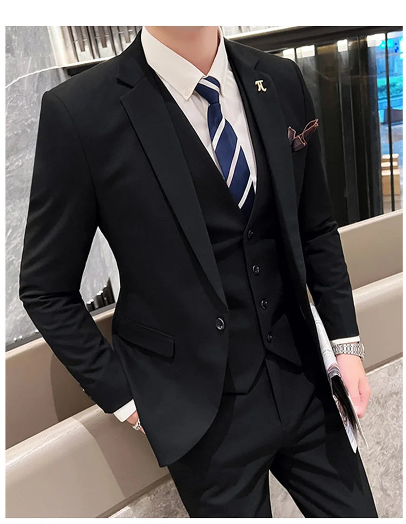2025 Suit (blazer+vest+pants) Fashion Business Casual Hosts The Korean Version of The British Style Slim Gentleman Wedding