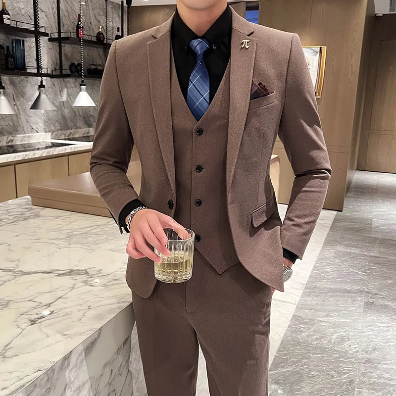 2025 Suit (blazer+vest+pants) Fashion Business Casual Hosts The Korean Version of The British Style Slim Gentleman Wedding