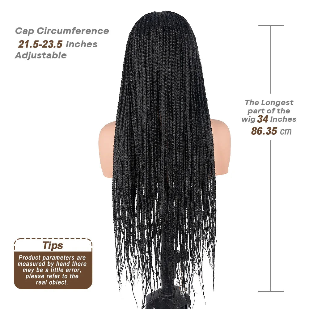 34Inch Knotless Box Braided Wigs for Black Women Synthetic Full Double Lace Front Braided Wig with Baby Hair Synthetic Braid Wig