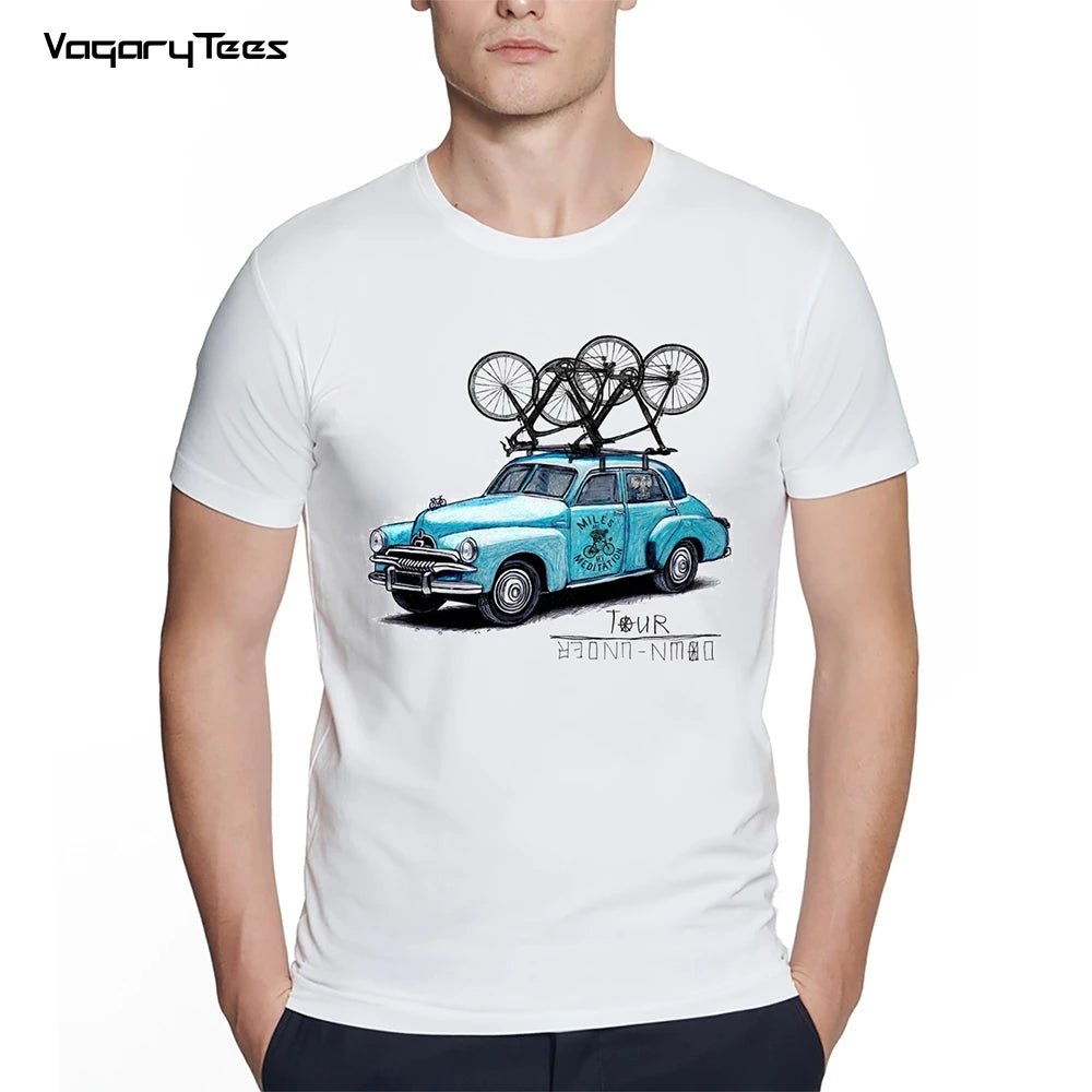 Fashion ROAD TRIP T SHIRT Riding Bicycle Cycling T-Shirt Outdoor Car Print tshirt Creative Road Bike White Hipster Man tshirt