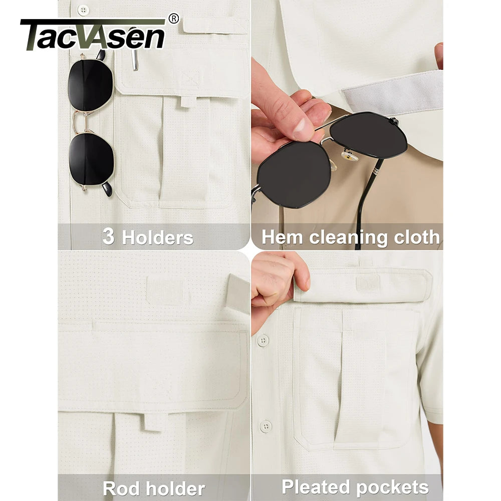 TACVASEN Men‘s Short Sleeve Sun Protection Shirt UPF 50+ Lightweight Quick Dry Fishing Hiking UV Shirt with Pockets for Men