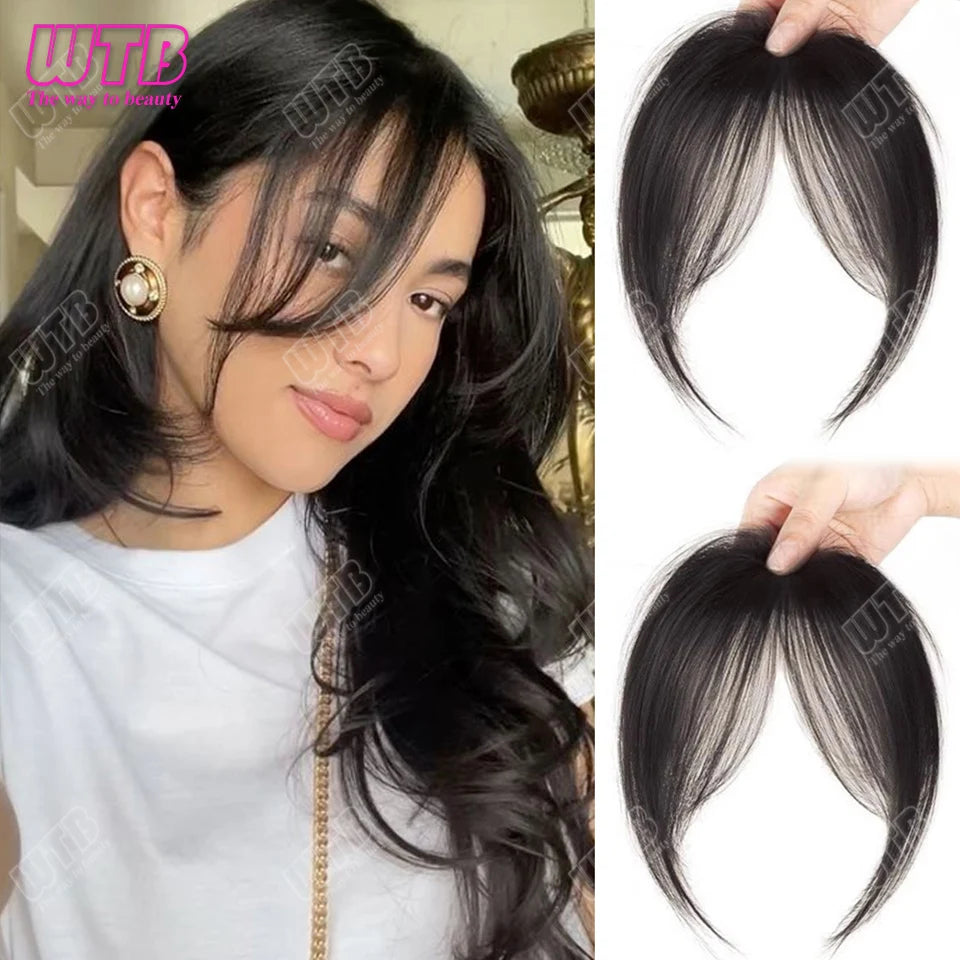 Natural Straight Blunt Bangs Synthetic Natural Brown Black False Fringe Clip In Front Hair With Fringe with Temples Daily Wear