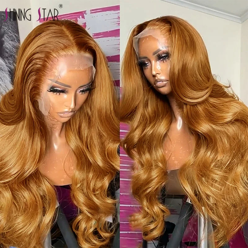 Body Wave 13X4 Lace Frontal Wig Colored Ginger Blonde Hd Transparent 30 32" Brazilian Lace Front Human Hair Wig For Black Women