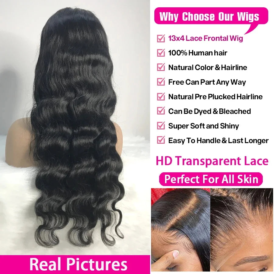 30 36 Inch Body Wave 13x6 Hd Transparent Lace Frontal Wig 13x4 Lace Front Human Hair Wig 360 Brazilian PrePlucked Wigs For Women