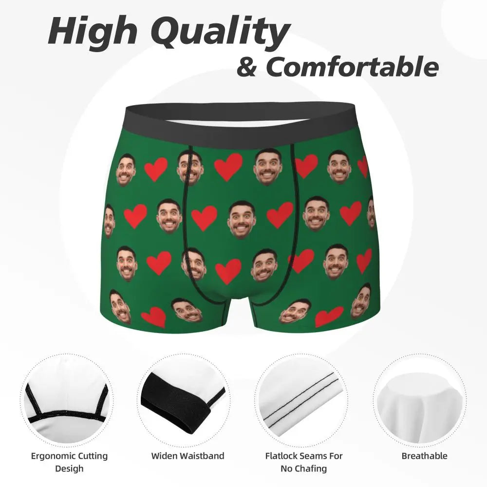 Personalized Face Photo Underwear - Custom Heart Boxer Briefs - Custom Men Briefs - Gift For Husband - Anniversary Gift for Dad