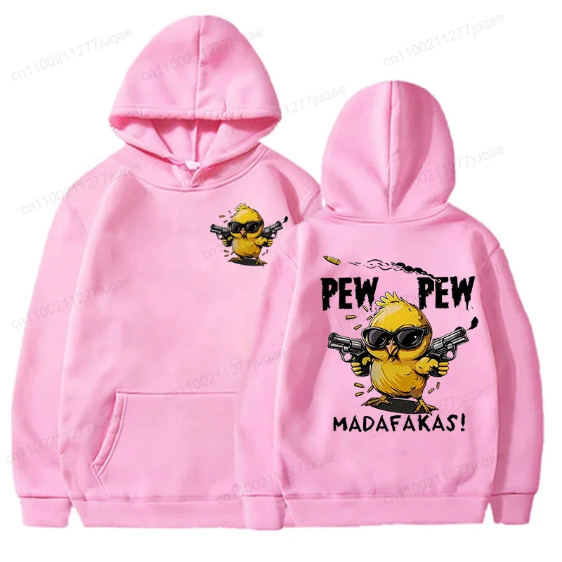 Pew Pew Madafakas Men's Hoodies Cute Chick Funny Graphic Sweatshirts Tops Trendy Streetwear Male Oversized Hooded Hoodie Clothes