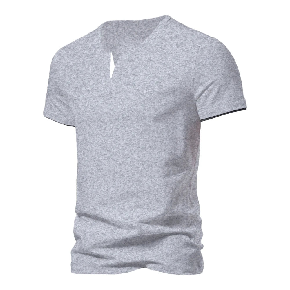 Mens Short Sleeve Henley Shirt Casual Summer V Neck T-Shirt Casual Slim Fit Basic Solid Color Loose Fitness Sport Breathable Top