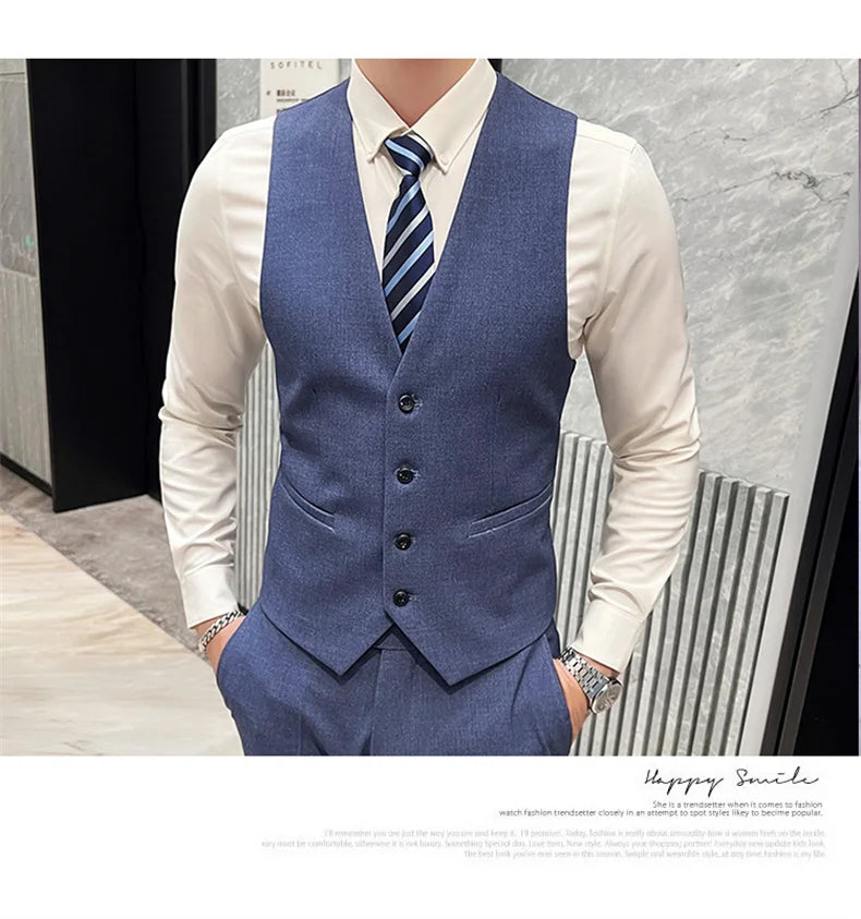 2025 Suit (blazer+vest+pants) Fashion Business Casual Hosts The Korean Version of The British Style Slim Gentleman Wedding