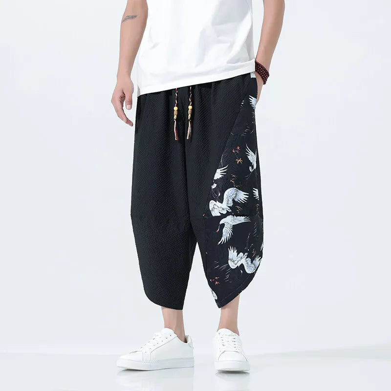 Summer Shorts Men Japanese Style Retro Comfortable Breathable Beach Pants Men Elastic Waistband Thin Loose Harun Casual Trousers