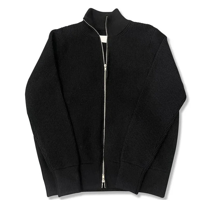 Warm Knitted Cardigan Men Double Zipper Turtleneck Cashmere Men's Winter Knit Jacket Autumn Spring Casual Fashion Sweater Coat