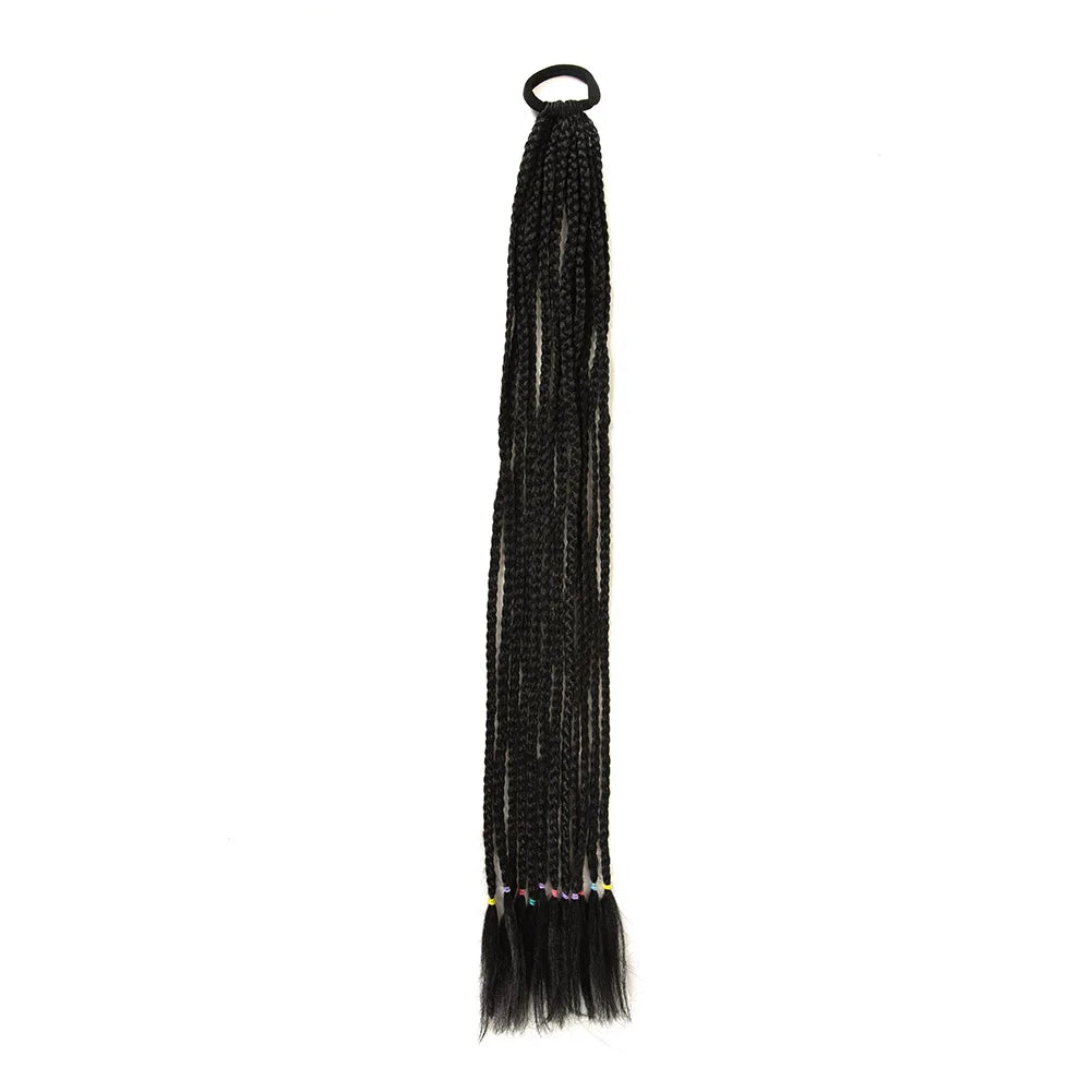 24inch Rubber Band Crochet Mixed Box Braids Plaited Ponytail Synthetic Gradient Dirty Braided Ponytail Hair Extensions for Kids