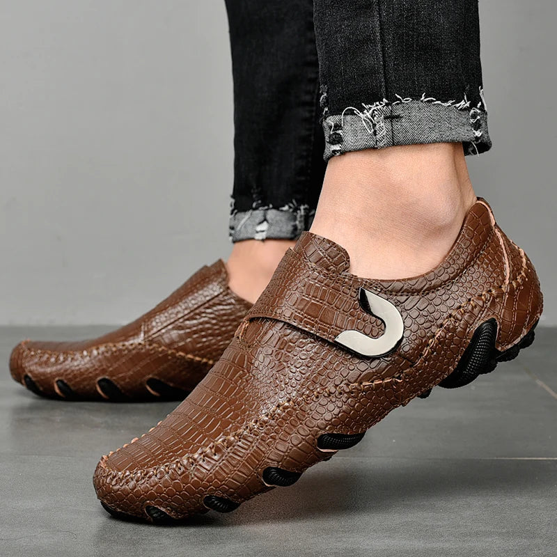 Crocodile Skin Loafer Shoes Men Genuine Leather Slip-on Moccasins Handmade Male Outdoor Casual Shoes Drive Walk Luxury Leisure