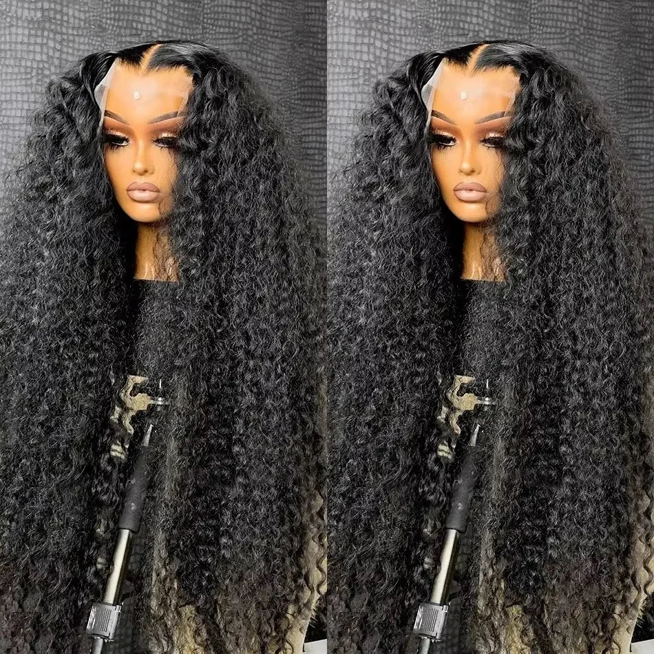 Deep Wave Black Color Soft Synthetic 13X4X1 HD Lace Front Wigs For Women Prepuck Bleach Knots Glueless Wig Daily Party Cosplay