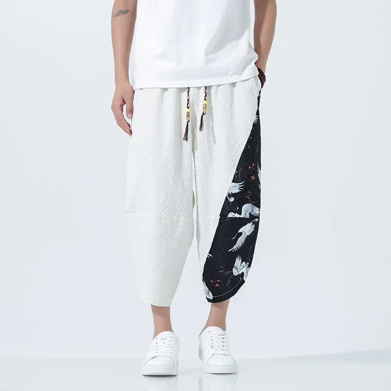 Summer Shorts Men Japanese Style Retro Comfortable Breathable Beach Pants Men Elastic Waistband Thin Loose Harun Casual Trousers