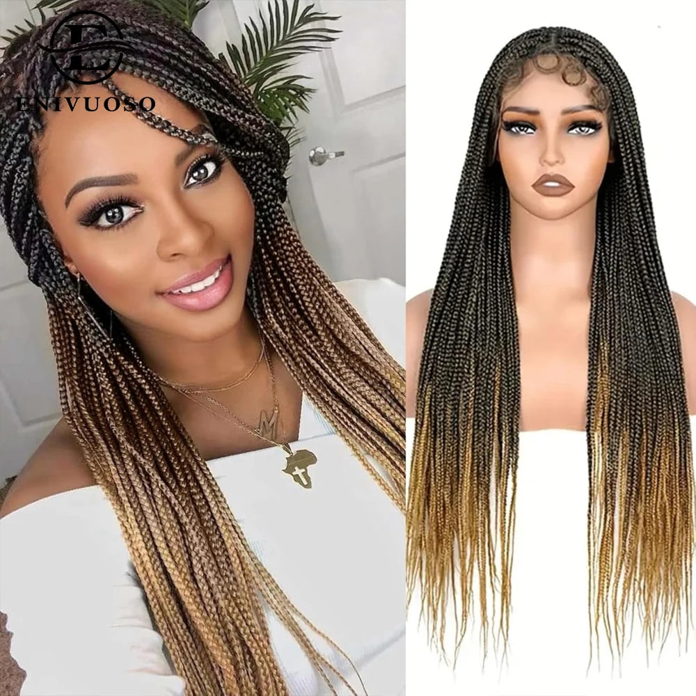 34Inch Knotless Box Braided Wigs for Black Women Synthetic Full Double Lace Front Braided Wig with Baby Hair Synthetic Braid Wig