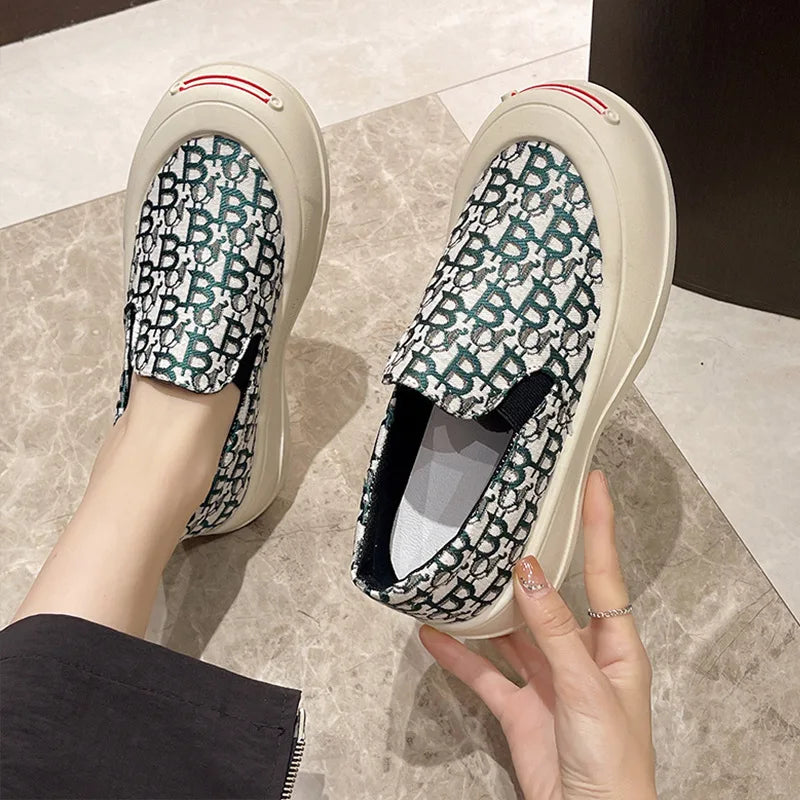 Fashion Designer Women's Platform Sneakers Casual Comfortable Ladies Flat Canvas Shoes Girls Letter Printing Slip-on Loafers