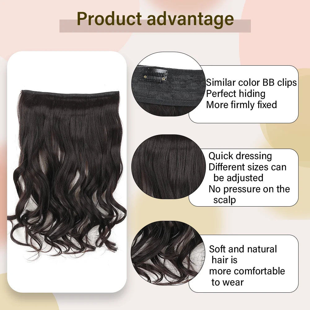 Invisible Wire in Synthetic Hair Extensions Body Wave 2 Clips in Hair Extensions 18" Fish Line Synthetic Hair Piece For Women